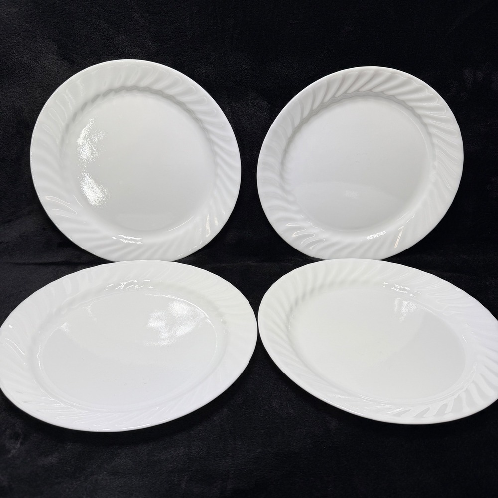 Corelle ENHANCEMENTS Winter Frost White Swirl Dinner Plates 10" Set of 4 USA‎